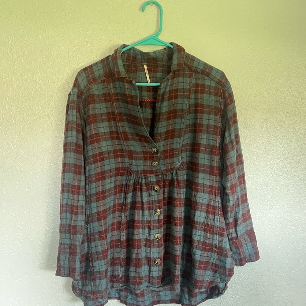 Free People Red and Blue Checkered Shirt